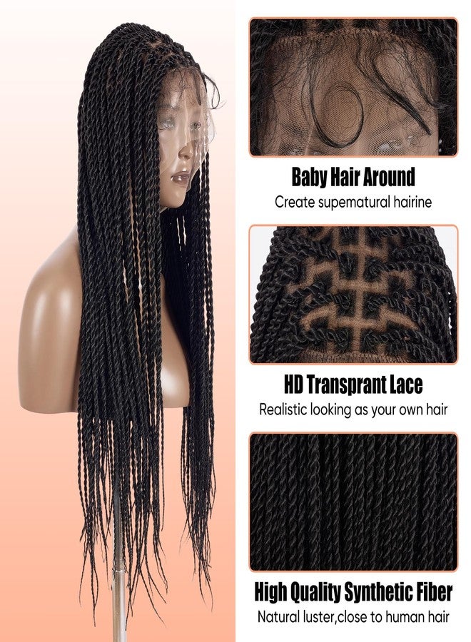 Hdlsina 33.8in Long Dreadlock Extensions Cornrow Braided Wig for Black Women, Natural Glueless Lace Front Synthetic Faux Locs Curly Crochet Braiding Human Hair ﻿Knotless Braided Wigs (Fine Braid) - Image 2